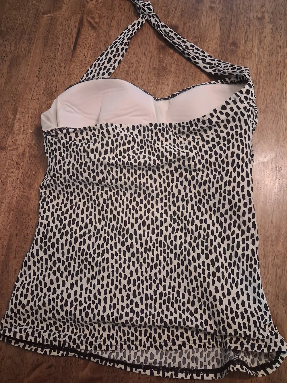 Lands' End Black and Cream Halter Ruffle Swim Tankini Top 10